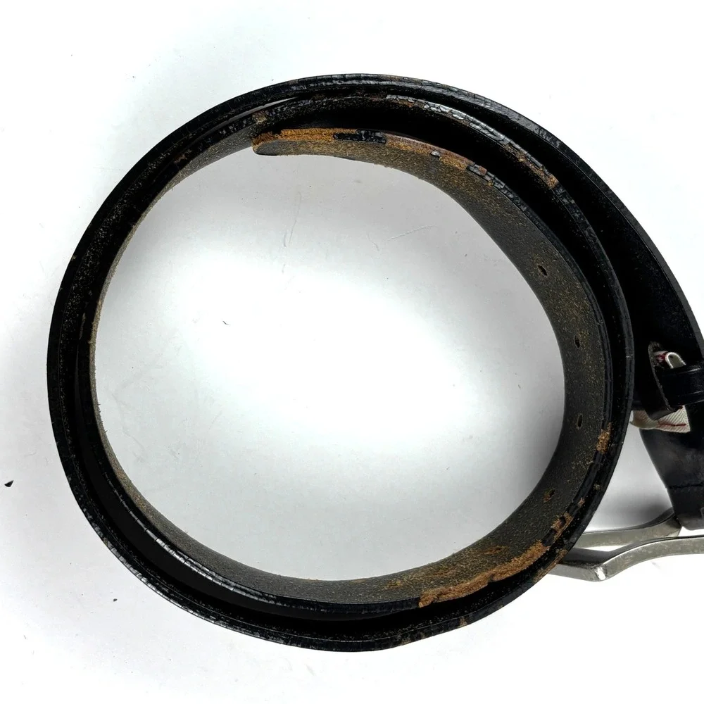 Vtg‎ Original Penguin Belt Mens 40 Black Full Grain Cowhide Leather Buckle